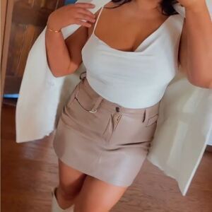 Tan faux leather mini skirt